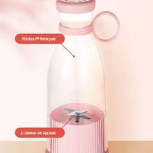 Mini Liquidificador Portátil 400ml 6 Lâminas Inox - Recarregável USB - Mini Fresh Juice Rosa e Azul - Rosa Bebê - Visão 6