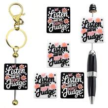 25pcs "We Listen & Don't Judge" Inspirational Quote Silicone Beads, Floral Pattern, Durable DIY Craft Beading, Suitable For Keychain, Bracelet, Necklace, Pen Decor And Jewelry Making, Fun Typography High Quality Silicone Beads & Bead Assortments - Slogan Series - View 12