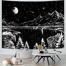 Local Shipping 2025 New   Black And White Tapestry Starry Night Mountain Tapestries For Bedroom Aesthetic Moon And Stars Tapastry's Wall Hanging Dark Nature Forest Wall Tapestry For Living Room Dorm (48'' * 36'') - 黑色 - 查看 6