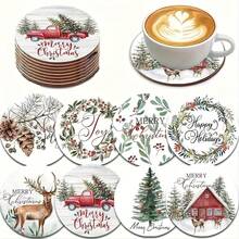 Set Of 8/16 Fun Christmas Design Wooden Coasters, Wooden Coasters For Farmhouse Bar, Perfect Gift, New Home Decor, Wooden Tabletop Coasters, Kitchen Decor, Table Decor, Christmas Gift,Coaster Set,Coasters Drink Coasters,Coaster For Cup At Home