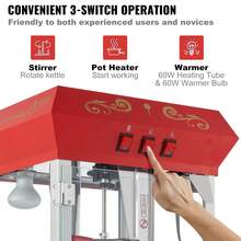Popcorn Maker, 8 Oz Countertop Popcorn Machine, 850W, 48 Cups, Red - 查看 5
