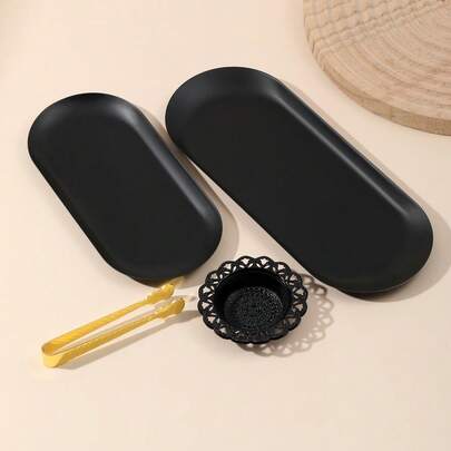 一套金属椭圆形托盘锻铁烛台，简约欧式婚礼派对蜡烛装饰，家居婚礼装饰烛台，桌面中心摆件，家居装饰，斋月装饰，开斋节礼物，斋月用品