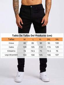 Jeans Hombres con bolsillo oblicuo Casuales y Listos para Negocios, Jeans de Pierna Recta y Ajuste Delgado para Hombre Para Uso Diario - Negro - Ver 6