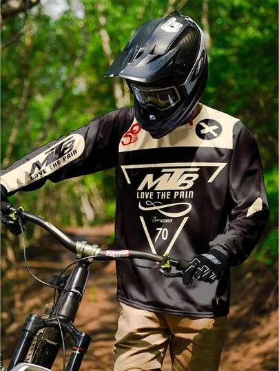 Men's Long Sleeve Cycling Jersey - Quick-Dry, Moisture-Wicking, Suitable For Mountain Biking, Men's Long Sleeve T-Shirt, Digital Printing Letter - Casual Motorcycle Style, Polyester, Machine Washable, Motorcycle Long Sleeve T-Shirt, 100% Polyester, Breathable Quick-Dry Fabric