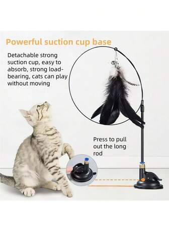 1 Cat-Teasing Stick, Which Can Be Held By Hand, Cat Toys, Boring Toys, With Suction Cups, Cat Toys, Puppy Toys, Cat-Teasing Toys, Bite-Resistant Boring, Replaceable Head, Special For Cats, Liberating Cats' Nature, Not Easy To Break, And Strong Base.