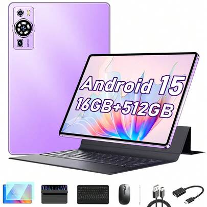  Tablet UXD A5 Android 15, Pantalla IPS de 10,1", 16GB+512GB (ampliable hasta 1TB), 4G LTE/WiFi, Octa-Core, 6000mAh, con Teclado, Ratón, Lápiz, Funda y más