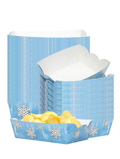 10 cái/20 cái/50 cái Khay đựng thức ăn bằng giấy hình bông tuyết, thuyền đựng thức ăn, khay đựng bánh Nacho tuyết mùa đông, khoai tây chiên tươi, bát đựng đồ ăn nhẹ cho mùa đông, xứ sở thần tiên, đồ dùng tiệc sinh nhật, trang trí tiệc Giáng sinh vui vẻ, năm mới
