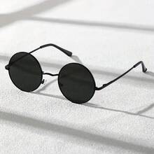 Gafas de moda con montura redonda clásica y casual para hombres - Negro - Ver 3