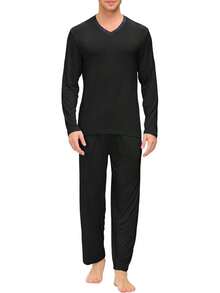 Men's Pajama Sets Sleepwear Nightwear Lightweight Quick Dry Soft 2 Piece Long Sleeve Mens Loungewear Sets With Pockethalloween - A7-sky Blue - View 11