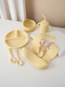 8PCS Personalized Customization Name Baby Silicone Custom Tableware Set Sucker Bowl Dishes Plate Bib Soft Spoon Fork Portable Baby Cup,Customized Kids Tableware,Easy Comfort,Kids,Gala Night,Modern,Colorful,Cute - Multicolor - View 17