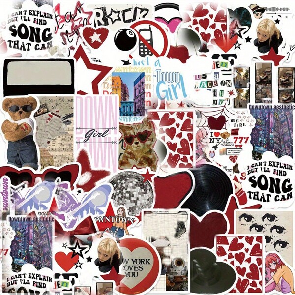 50PCS Downtown Y2K Stickers Stickers Y2K 90s Stickers Baddie Stickers Cool Stickers Stickers For Scrapbooking Vinyl Waterproof Stickers For Water Bottle,Laptop,Phone,Skateboard,Scrapbooking,Journaling Gifts,School Supplies,Back To School