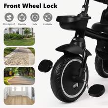 Kinder King Kids Tricycle, 8 In 1 Folding Toddler Trike W/Adjustable Push Handle, Rotatable Seat, Adjustable Canopy, Bell, Five-Point Harness, Storage, Toddler Bike, Gray - Grey - View 9
