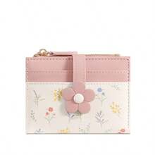 New Korean Cute Floral PU Leather Short Wallet Student Coin Purse Card Holder Zipper Pouch For Women Wallet Mini Wallet Purse Wallet Small Wallet Cute Wallet Money Wallet Fall Autumn