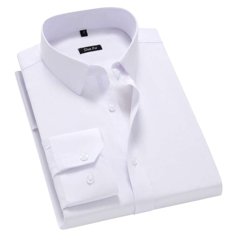 Men's Long Sleeve Dress Shirt, Good Quality, Slim Fit, Microelasticity - White - View 1