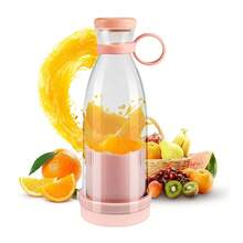 Mini Liquidificador Portátil 400ml 6 Lâminas Inox - Recarregável USB - Mini Fresh Juice Rosa e Azul - Rosa Bebê - Visão 2