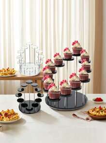 Acrylic Cupcake Stand Round Jewelry Display Stand,Multi-Layer Ring Display Stand Cupcake Holder,Cake Dessert Stand Party Decoration Essentials,Multi-Layer Round Dessert Cake Placing Rack,Suitable For Rings And Earrings, Miniature Statues, Black And Clear Wedding Accessories