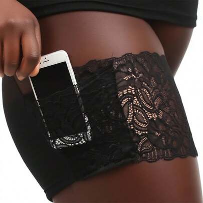 1 قطعة غطاء هاتف من السيليكون بتصميم الدانتيل لحماية الفخذ - مضاد للاحتكاك والانزلاق، تهوية جيدة للساق مناسب للجري والجيم واللياقة البدنية - يناسب الهواتف الذكية والبطاقات، اكسسوارات حقيبة الجيم والجري والرياضة للنساء، حقيبة رياضية للرجال للياقة البدنية والسفر والتنزه