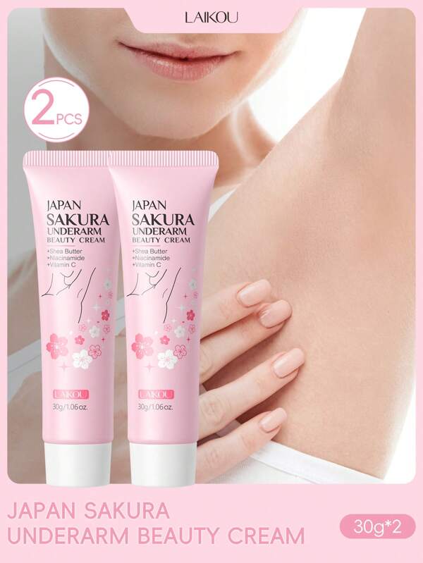 LAIKOU 2Pcs Lighten Dark Spots LAIKOU Sakura Underarm Cream, 30g Hydrating & Brighten Body Lotion Nourish Body Cream For Women & Girl Whitening Cream Travel Skin Care