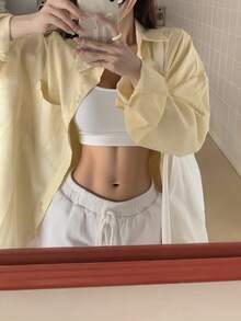 圣诞秋冬宽松条纹女衬衫黄色女士休闲衬衫户外夹克黄色休闲宽松长袖上衣 - 黃色 - 查看 3