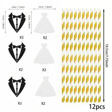 12PCS Wedding Cupcake Toppers Glitter Groom And Bride Cupcake Picks Bridal Shower Wedding Engagement Party Cake Decorations Supplies