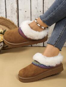 Women's Fuzzy Short Boots, Solid Color Fashion Casual Y2K Faux Fur Trim Soft Comfortable Thick Sole Non-Slip Winter Outdoor Boots