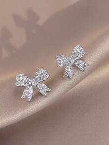 2 chiếc hoa tai đính nơ sang trọng dành cho nữ, hoa tai mạ bạc Zirconia, quà tặng tiệc sinh nhật, tốt nghiệp, trang sức cưới cho vợ bạn gái, ngày lễ tình nhân, ngày lễ tình nhân - vàng trắng 1104 - Xem 15