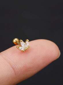 1 pieza Pendiente de joyería corporal de moda con clavo de oreja de acero inoxidable 316L y zirconia en forma de corona para perforación de hélix, concha y cartílago