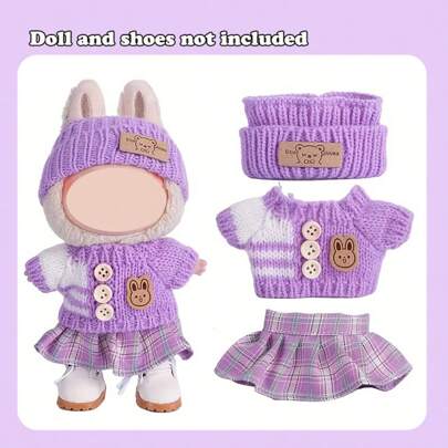 1/2 set di abbigliamento alla moda adatto per Labubu (senza la bambola), realizzato a mano, abiti per bambole da 17 cm, cappello a secchiello alla moda, set di maglione e pantaloni o gonna, accessori di moda fai-da-te e interessanti, adatti per bambole da 17 cm, accessori carini per figure di bambole per giocare e esporre, adatti come regalo per il compleanno della figlia, anniversario e vacanze (scarpe e bambola non incluse)