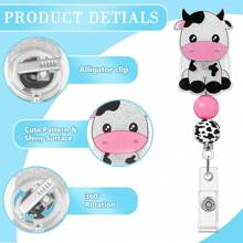 Cute Cow Retractable Badge Holders, Id Badge Holders Retractable Clip Badge Reel Holder With Clip ID Card Holders Acrylic Badge Reel For Nurses Doctor Office Workers Students-225505