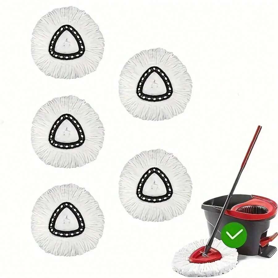 5 Rotating Mop Replacement Heads, 100% Microfiber Filling, Compatible With O-Cedar And Triangular Rotating Mops, 360-Degree Micro Rotating Mop Easy Clean Floor Brush - 白色 - 查看 1