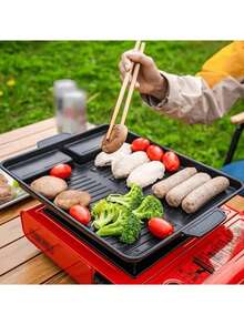 1pc Non-Stick Rectangular Griddle Pan, Smokeless Stone Griddle, Suitable For Indoor/Outdoor Grilling, Oven Tray, Restaurant Supplies, Outdoor Cooking, Easy To Clean, Convenient To Carry, Camping, Picnic, BBQ Accessories, Outdoor Yard Supplies - Black - View 11