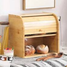 Double Layer Bread Storage Box, Compact Storage Box, Bamboo Kitchen Wooden