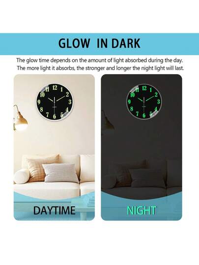 PC Glow In The Dark Wand Clock, Creative Silent Living Room Bedroom, Home Kitchen, Office Easter Friend "10" 12 "(No Battery) (Needs To Absorb Enough Verlichting Energy Shine) view 7