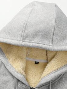1 Stück Herren leicht graue einfache Reißverschlusstaschen Kapuzen-Sweatjacke mit Kordelzug, wärmeisoliert, Lässig Fleece-Futter, Herbst Winter