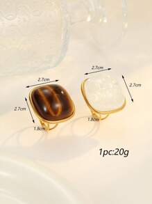 2 piezas Juego de anillos abiertos cuadrados de acero inoxidable dorado con piedras de resina blanca y resina marrón, exagerado y elegante, adecuado para decoración diaria de mujeres o regalos, también se puede comprar individualmente