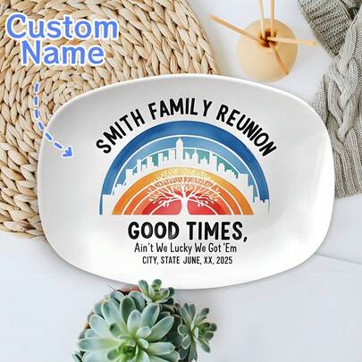 Custom Family Reunion Platter 2025 - Personalized Keepsake Plate, Rainbow Tree Kitchen Decor, Reunion Gift For Smith Family Gathering