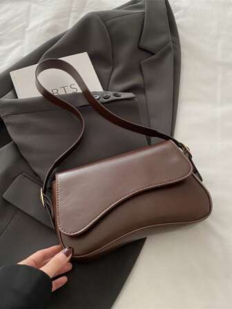 Bolso de solapa de unicolor minimalista, bolso bandolera clásico con textura para mujer