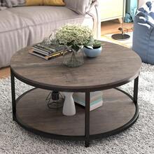 NSdirect Round Coffee Table,36 Coffee Table Living Room,2-Tier Rustic Wood Desktop With Storage Shelf Modern Design Home Furniture(Light Walnut) - 淺胡桃木色 - 查看 1