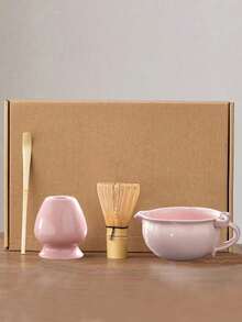 1pc/2pcs/3pcs/4pcs Pink Bow Ceramic Matcha Set, Includes Matcha Bowl, Whisk, Scoop, Stirrer, Baking Tools, Japanese Style Gift Box, Matcha Preparation Tools Set, Great Gift For Friends