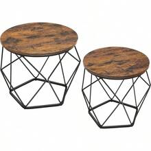 VASAGLE 2 Mesas de Centro Redondas, Mesas Auxiliares, Tableroíble, Marco de Acero, para Salón, Marrón Rústico y Negro MLET040B01V2 - MarrÓn RÚstico + Negro - Ver 9