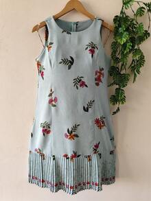 Plain  Dress With Fake - Baby Blue - View 1