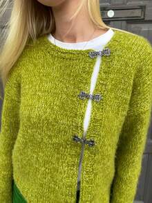 Women's Casual Long Sleeve Metal Button Cardigan, Suitable For Daily Wear, Brunch, Tea Party, Travel, Country Music Concert, Spring/Autumn/Winter