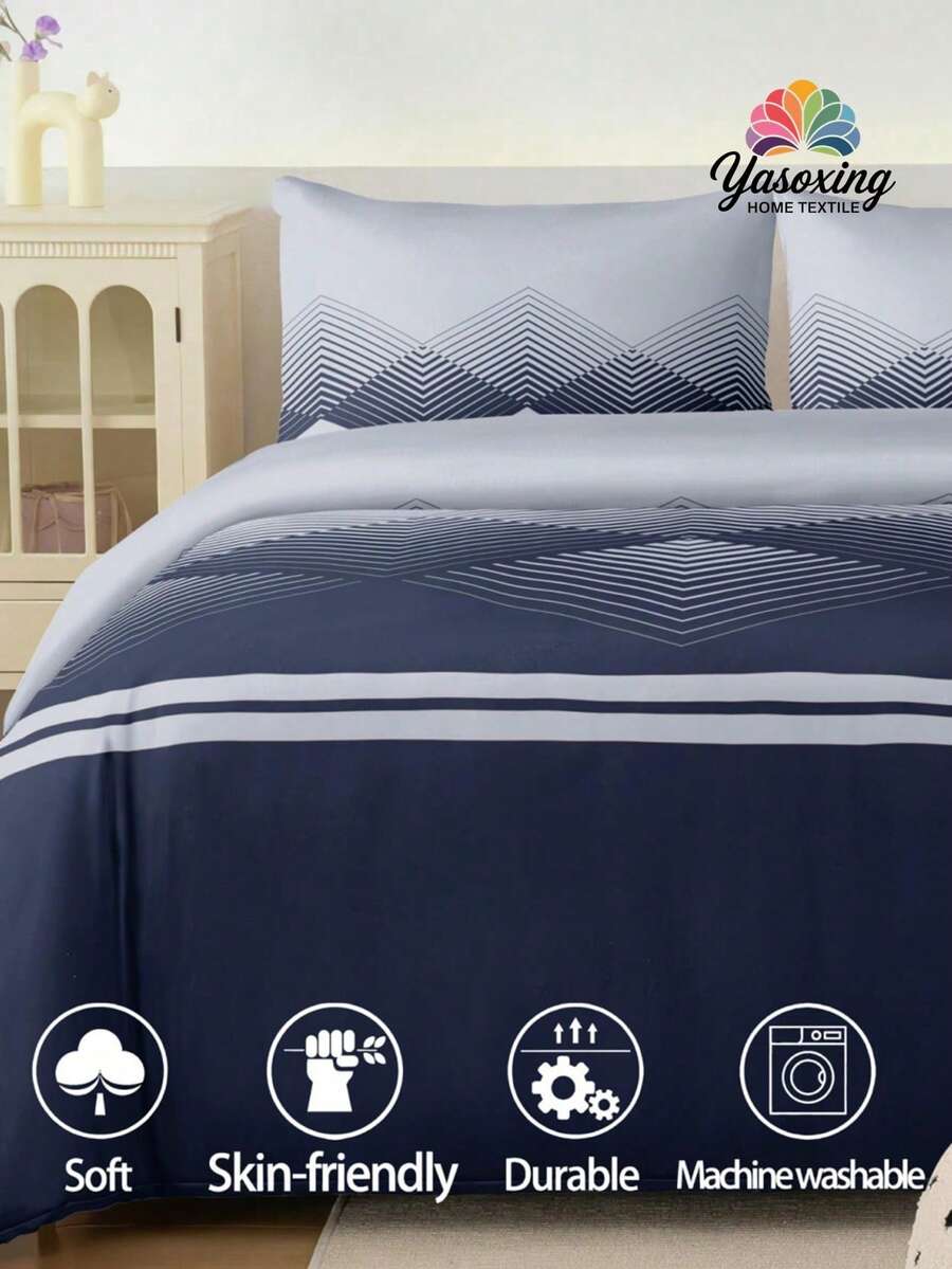 Bộ ga trải giường 2/3 món màu xanh hải quân họa tiết hình học và sọc kiểu Bohemian (không kèm ruột gối), thoáng khí và siêu mềm, phù hợp cho mọi mùa (1 ga trải giường + 1/2 vỏ gối, không kèm ruột gối), thiết kế hai màu mềm mại, lý tưởng cho phòng ngủ, phòng khách, ký túc xá, có thể giặt máy, có các kích cỡ: Siêu lớn, Lớn, Đôi tiêu chuẩn, Đơn, phù hợp cho ký túc xá, mùa tựu trường, v.v. - Màu xanh hải quân - Xem 1