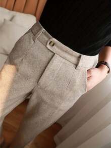 French Design Niche Straight-Leg Suit Pants, High-Waisted