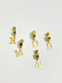 1 件（单边）时尚迷你气球泡泡 A-Z，26 个英文首字母吊坠耳环不锈钢耳环，女生日常佩戴创意耳环 - 金黃色 - 查看 3