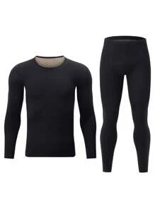 2pcs Men's Thermal Underwear Set, Crew Neck Top + Pants, Autumn/Winter