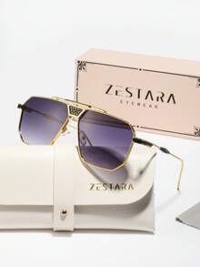 1 副男士金属框架平顶时尚眼镜，优雅高端百搭时尚眼镜，适合滑板、湖边散步、公园 - 彩色 - 查看 2