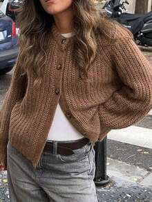 Women's Winter Y2K Long Sleeve Sweater Cardigan Warm And Comfortable Daily - Brown - View 7