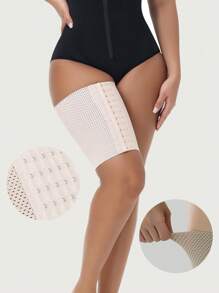 1 Pair Thigh Shaping Elastic Bands With Buttons, Leg Compression Shapewear Bands, Suitable For Commuting, Hiking, Walking, Strength Training - Apricot - View 2