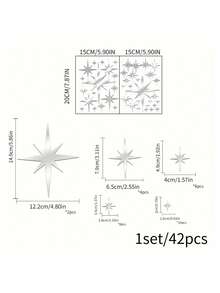 42 piezas Pegatinas de espejo en forma de estrella, pegatinas de pared de espejo acrílico cúbico removible para decoración del hogar, sala de estar, dormitorio, fondo de pared DIY, autoadhesivas, decoraciones para fiestas, decoración del hogar, decoración de habitación DIY, decoración de dormitorio